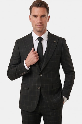 Deepsea Erkek Siyah Slim Fit 3 Lü Takım Elbise Kareli Ekose Desenli Yelekli Şık Takım 2600517