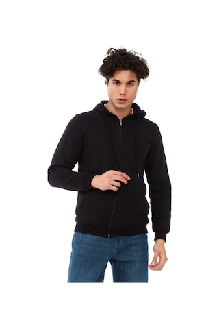 Jomoti Fermuarlı Kapşonlu Erkek Sweat (533222607) Siyah