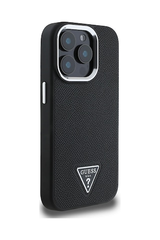 Apple Uyumlu iPhone 14 Pro Max Kılıf Guess Lisanslı M-safe Şarj Özellikli Grained Triangle Kapak Siyah