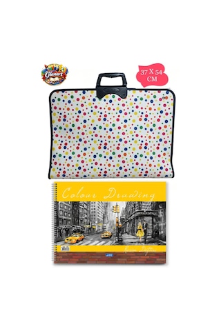 35x50 Cm Resim Çantası + 35x50 Resim Defteri Askılı - Fermuarlı Puantiyeli Desen