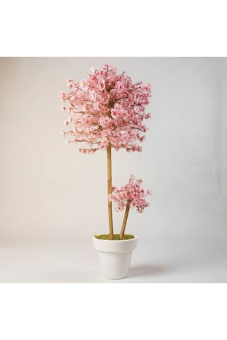 Luxdecor Yapay Sakura Ağacı - Pembe Bahar Esintisi 130 Cm Beyaz Plastik Saksı Pembe