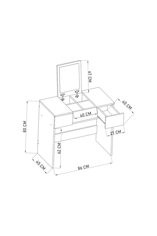 Anka Çekmeceli Aynalı Makyaj Masası Beyaz Beyaz