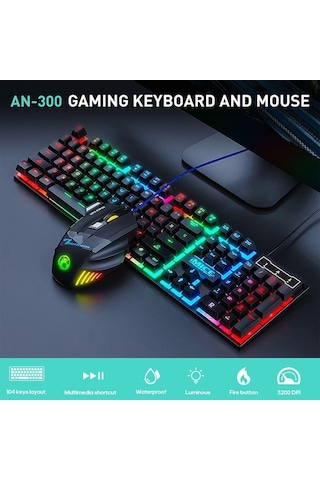 İmıce An-300 İngilizce Yüzeyden Kaydırılabilir Anahtar Kaplıklı Renkli Arka Işık Kablosuz Klavye Fare Seti Optik