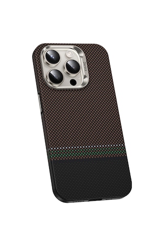 Apple Uyumlu iPhone 15 Pro Kılıf Magsafe Şarj Özellikli Karbon Fiber Benks Prestige Armorpro Kevlar Kapak Gold