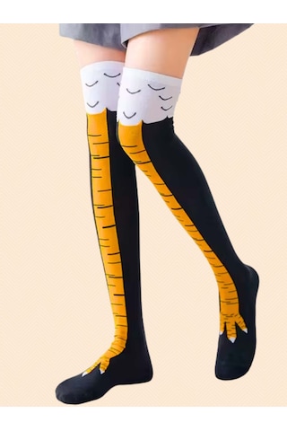 Carnaval Socks Tavuk Ayağı Desenli Diz Üstü Çorap Çok Renkli