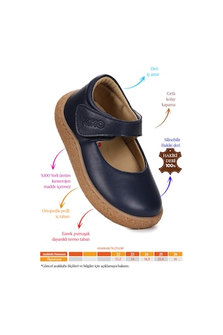 Kiko Kids Lida %100 Deri Günlük Kız Bebek Babet Ayakkabı Lacivert