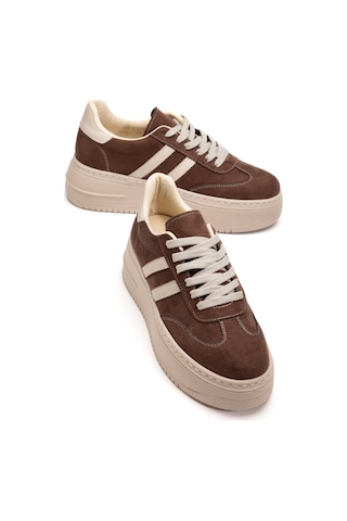 Bahrina Kadın Kahverengi Süet Kalın Tabanlı Sneaker Kahve Süet