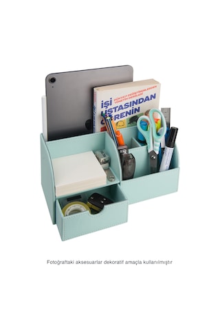 Masaüstü Düzenleyici,kalemlik,kumandalık,küpbloknotluk,tabletlik,kitaplık,6 Gözlü,çekmeceli,desktop Organizer,vegan,24,5 13 12 Su Yeşili