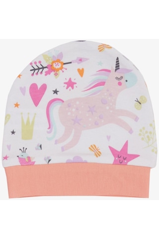 Breeze Yenidoğan Bebek Şapkası Unicorn Baskılı Beyaz - Beyaz