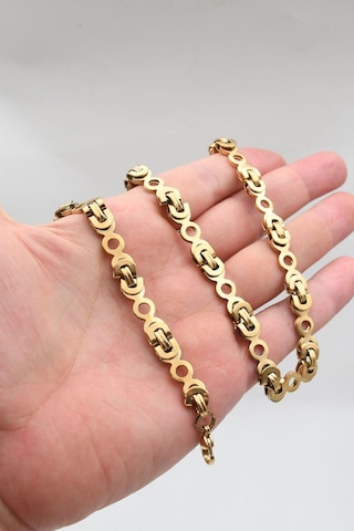 Paslanmaz Çelik Euro Kral Model Erkek Kolye Zincir Ve Bileklik Set 8mm Altın Kaplama 902917