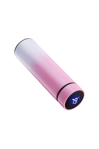 Xiyyadms 480ml Pembe Akıllı Isı Gösterici Termos Bardak - 24 Saat Isı Saklama, Led Ekran, Damlacık Sağlam, Çelik Filtre - Seyahat, Okul, Ofis Pembe