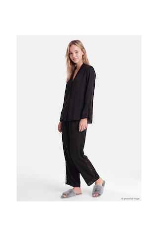 Lcw Dream Siyah Gömlek Yaka Dantelli Kadın Pijama Takım