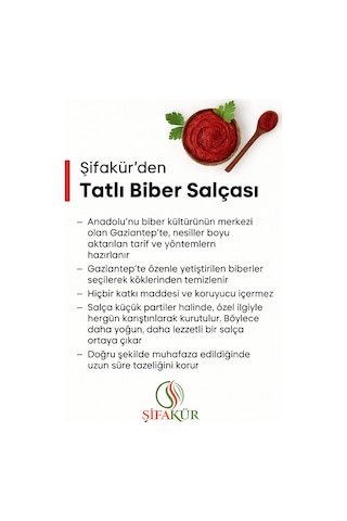 Şifakür Tatlı Biber Salçası Güneşte Kurutulmuş Doğal Gaziantep Ev Yapımı Yemeklik 5 Kg