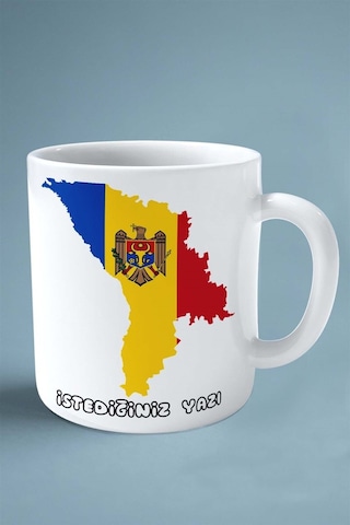 Moldova Bayrak Baskılı Kupa Bardak Çift Taraflı Kişiye Özel Model 1 Çok Renkli