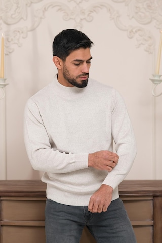 Woolen World Balıkçı Yaka Kalın Yünlü Erkek Triko Kazak Krem