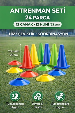 Leyaton 24 Parça Antrenman Seti, 12 Antrenman Hunisi 12 Antrenman Çanağı, 23 Cm, Çok Renkli