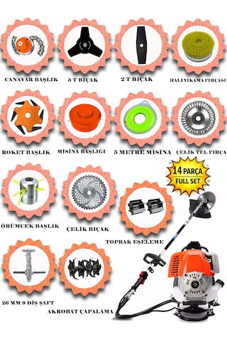 Prowackers German Vkx-752 Pro Sırt Tırpan+ Akrobat Çapalama + Toprak Eşeleme 14 Parça Temizlik Setli