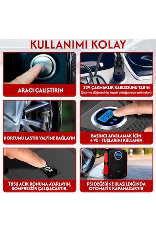 Enshall 3609b Araç Çakmaklık Uyumlu 100w Hava Kompresörü Dc 12v