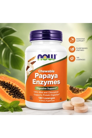 Now Foods Chewable Papaya Enzymes Digestive Support With Mint And Chlorophyll 180 Lozenges