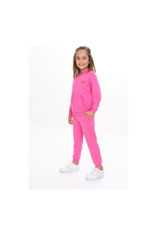 Toontoy Kids Toontoy Kız Çocuk Kanguru Cepli Göğsü Baskılı Eşofman Takım Fuşya