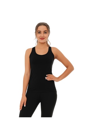 Ghassy Co. Kadın Nem Emici Kompresyonlu Kolsuz Omuz Açık Tasarım Spor Atlet Siyah