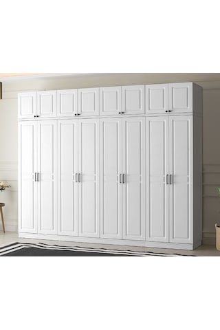 GuneyStore Sport 8 Kapaklı Komple MDF Yüklüklü Beyaz Gardırop