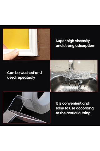 Samdoo Yeniden Kullanılabilir Çift Taraflı Yapışkan Bant - İz Bırakmayan, Yıkanabilir, Kesilebilir