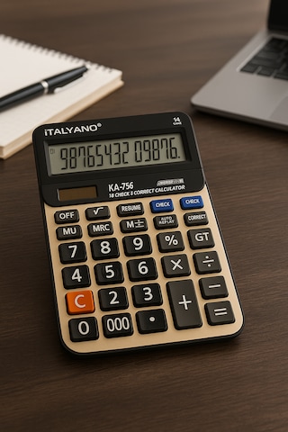 14 Haneli Profesyonel Hesap Makinesi Muhasebe İşyeri Hesap Makinesi Solar&pilli Siyah