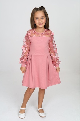 Tül Detaylı Siyah Elbise 2 Pembe