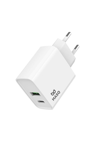Masquerade 20W Çift Çıkış Type-C + Usb-A Seyahat Şarjı Beyaz MFI Lisanslı