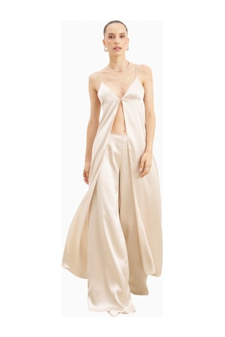 Because Of Alice Formal Satin Ultra Wide Leg Trousers Saten Ultra Geniş Paça Kadın Pantolon Kırık Beyaz