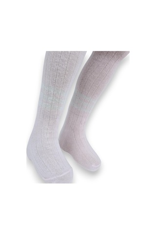 Çizgili Pamuklu Çocuk Külotlu Çorap Pembe