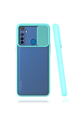 Noktaks - Realme Uyumlu Realme 5i - Kılıf Slayt Sürgülü Arkası Buzlu Lensi Kapak - Turkuaz T15450 Turkuaz