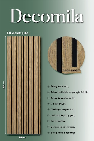 Mdf Ahşap Akustik Duvar Paneli 60x275 Cm - Asos 60x275