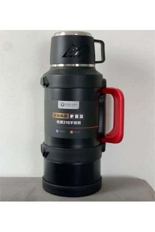 Paslanmaz Çelik 2,5 Litre Termos 48 Saat Sıcak 72 Saat Soğuk Seyahatte Kampta Piknikte - Siyah Siyah