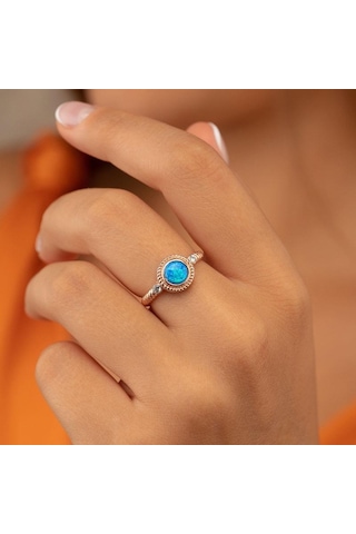 Gümüşpazarım Mavi Opal Taşlı Mavi Opal Taşlı Kadın Gümüş Yüzük