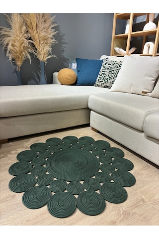 Mavaux Hasır Jüt Çiçek Desenli Kilim Halı Yeşil
