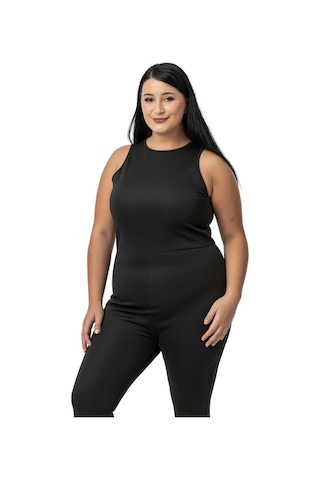 Disentis Arkadan Fermuarlı Taytlı Kadın Büyük Beden Tulum Siyah