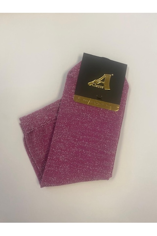 Simli Lycra Kadın Soket Çorap Pembe