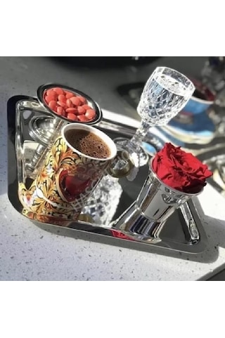 PASLANMAZ ÇELİK KARE TEPSİ 4'LÜ 21 cm ÇAY KAHVE SUNUM TEPSİSİ