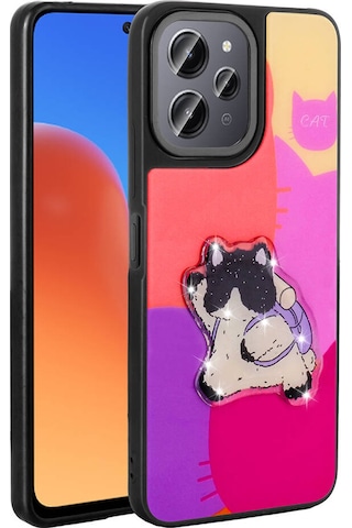 Xiaomi Redmi 12 4g Kılıf Parlayan Kabartmalı İkonik Figürlü Zore Amas Silikon Kapak Mor
