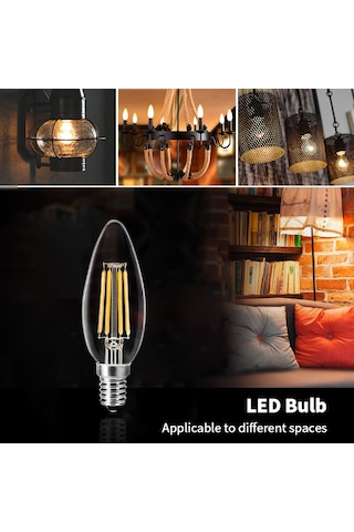 Mufunye 6 Adet E14 4w Led Mum Ampülü, 2700k Islak Beyaz, Cam Materyal, 220v, Transparan, Model C35e14