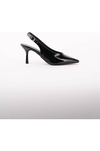 Esatsani Siyah Rugan Sivri Burun Arka Açık 9 Cm Topuk Vısıon Stiletto Kadın Ayakkabı Siyah Rugan