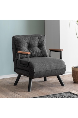 Pafu Sando Tekli Katlanır Yataklı Koltuk Keten Koyu Gri Koyu Gri