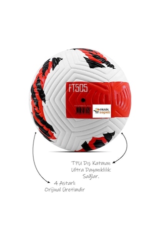 Kırmızı Yeni Desenli Futbol Topu 4 Astarlı No:5 480 Gr + Pompa Hediyeli X507 Kırmızı - Beyaz