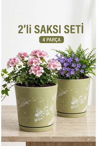 Söğüt Yeşili Drenaj Delikli 2 Li Seramik Saksı Kalemlik,fırçalık,masa Organizeri / Modern Dekoratif El Yapımı Tasarım 12 Cm 12 X 12cm