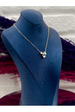 925 Ayar Gümüş Özel Tasarım Gold Renk Trend Kadın Kolye Gümüş