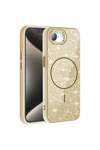 Apple Uyumlu iPhone 16e Kılıf M-safe Şarj Özellikli Parlayan Simli Zore Okso Kapak Gold
