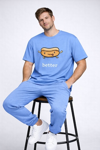 Better Together Baskılı Sevgili Kombini Çift Tişört Oversize Unisex Çift Kombin Mavi