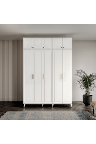 Guneystore Milas Gold 5 Kapaklı %100 Mdf Ayaklı Yüklüklü Gardırop